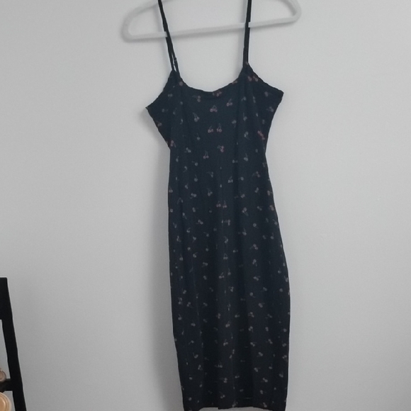 Vintage Betsey Johnson Retro Style Black Cherry Print Snap Front Bodycon Dress - Picture 11 of 14